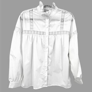 Calligraphe Blouse Women's L White Inlay Crochet Cottagecore Prairie Minimalist